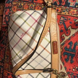 Coach Tan and Multicolor Plaid wristlet